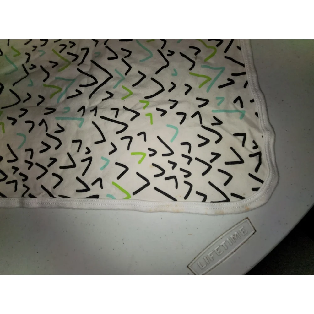 June & January Baby Blanket Ballot Print Black Teal Green White Cotton 36x36